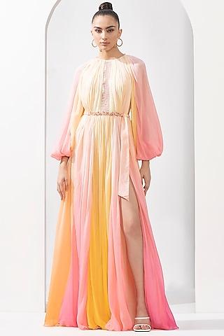 multi-colored chiffon & chantilly ombre dress