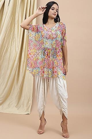 multi-colored chiffon embroidered kaftan top