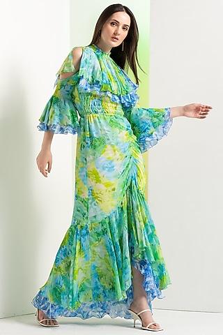 multi-colored chiffon fish-cut dress