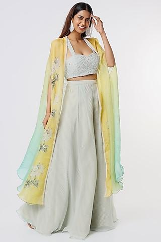 multi-colored chiffon printed cape set