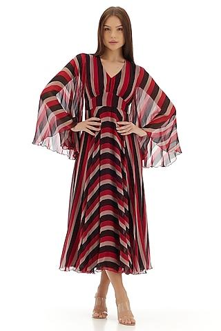 multi-colored chiffon striped midi dress