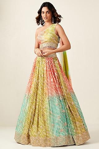 multi-colored chinnon embroidered lehenga set