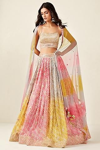 multi-colored chinnon tie-dye lehenga set