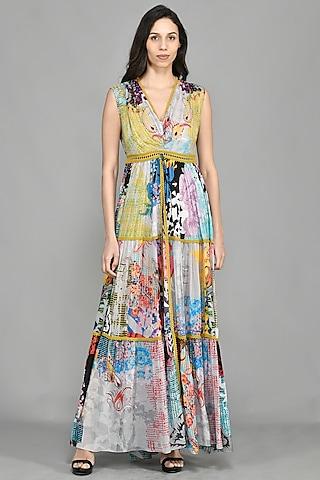 multi-colored color block maxi dress