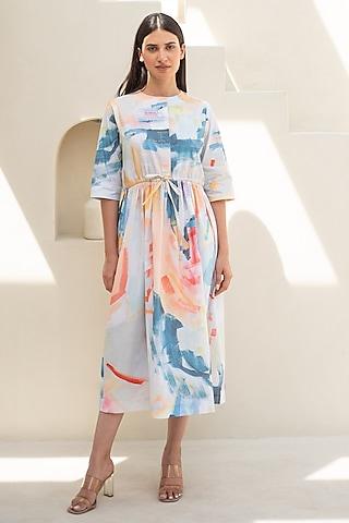 multi-colored cotton abstract digital printed dress