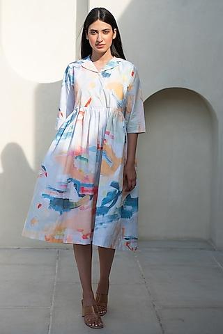 multi-colored cotton abstract digital printed dress