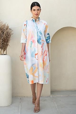 multi-colored cotton abstract digital printed shirt dress