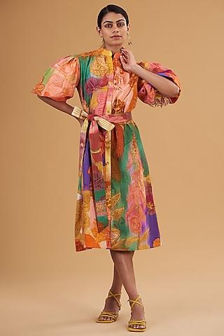 multi-colored cotton digital printed midi dress