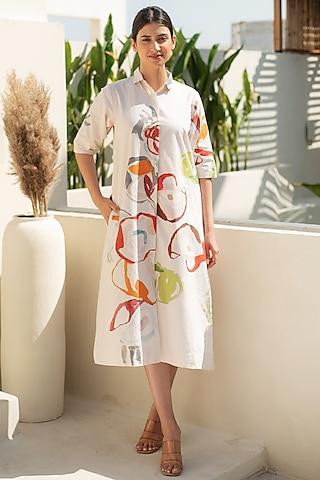 multi-colored cotton digital printed shirt dress