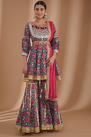 multi-colored cotton embroidered sharara set