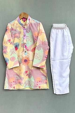 multi-colored cotton floral printed kurta set for boys
