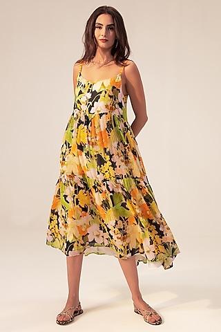 multi-colored cotton floral printed tiered dress