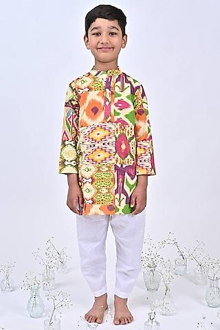 multi-colored cotton ikat printed kurta set for boys