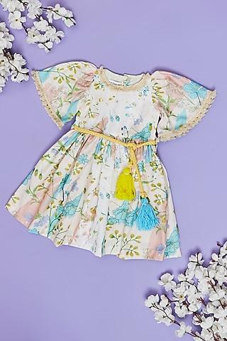 multi-colored cotton linen abstract printed boho dress for girls