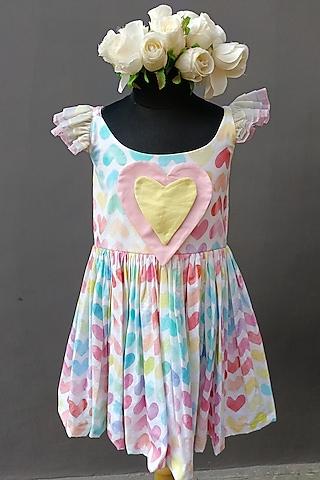 multi-colored cotton poplin printed frilled dress for girls