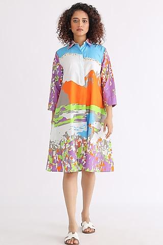 multi-colored cotton printed a-line dress