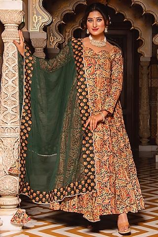 multi-colored cotton printed anarkali set