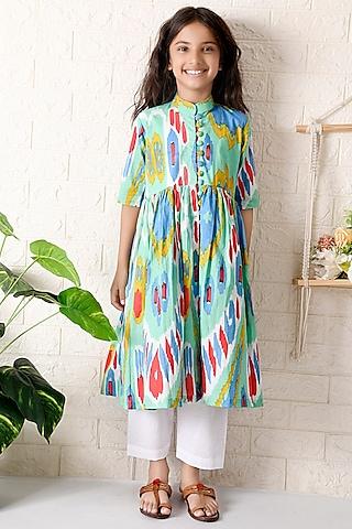 multi-colored cotton printed kurta set for girls