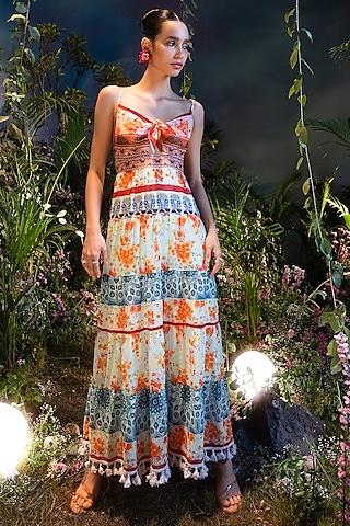 multi-colored cotton printed maxi dress