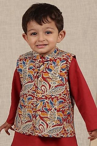 multi-colored cotton printed nehru jacket for boys