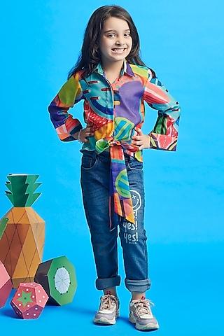 multi-colored cotton printed top for girls