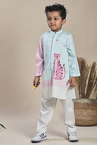 multi-colored cotton satin kurta set for boys