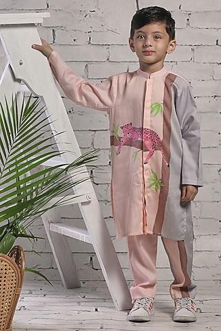 multi-colored cotton satin kurta set for boys