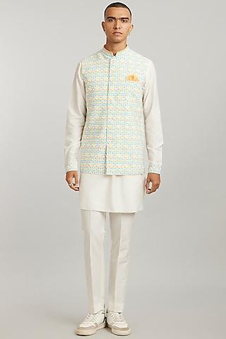 multi-colored cotton silk digital pixel printed bundi jacket