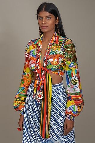 multi-colored cotton silk printed blouse
