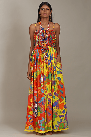 multi-colored cotton silk printed corset dress