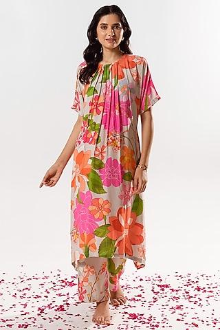 multi-colored cotton silk printed kurta set