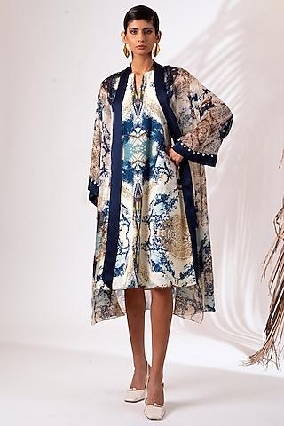 multi-colored cotton twill printed knee-length dress with jacket