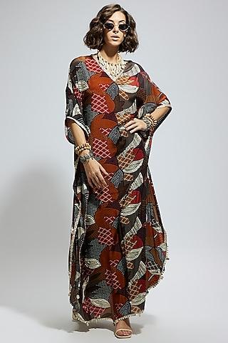 multi-colored crepe abstract printed kaftan set