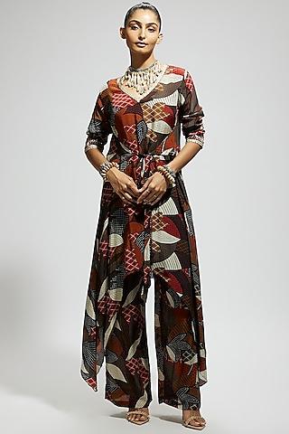 multi-colored crepe abstract printed tunic set