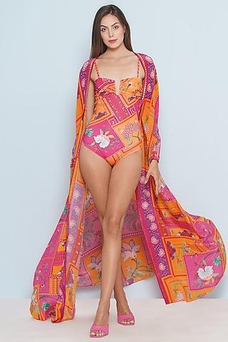 multi-colored crepe embroidered & chintz printed cape