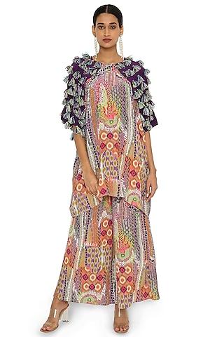 multi-colored crepe kaftan set