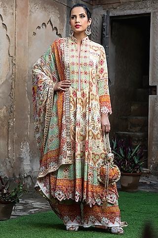 multi-colored crepe printed anarkali set