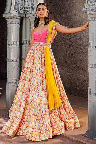 multi-colored crepe printed anarkali set