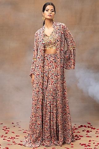 multi-colored crepe printed cape set