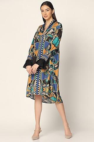 multi-colored crepe printed dress