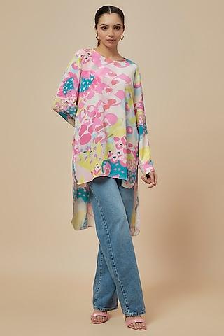 multi-colored crepe printed high-low tunic