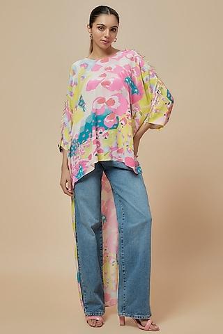 multi-colored crepe printed high-low tunic