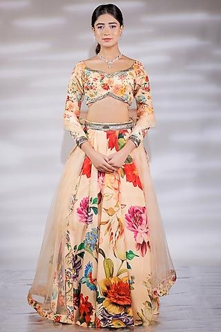 multi-colored crepe printed lehenga set