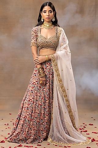 multi-colored crepe printed lehenga set