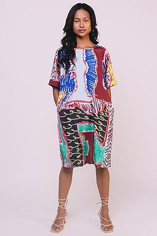 multi colored digital printed straight cut dress