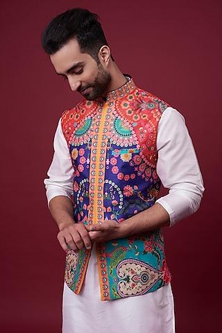 multi-colored dupion digital printed bundi jacket