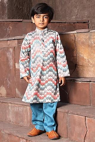 multi-colored dupion embroidered kurta set for boys