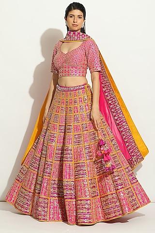 multi-colored dupion silk gota-patti embroidered lehenga set