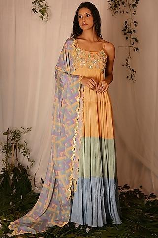 multi-colored embroidered anarkali set