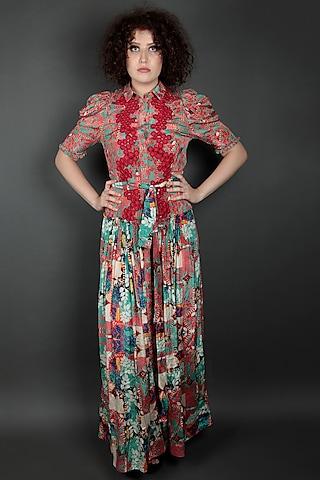 multi colored embroidered floral dress
